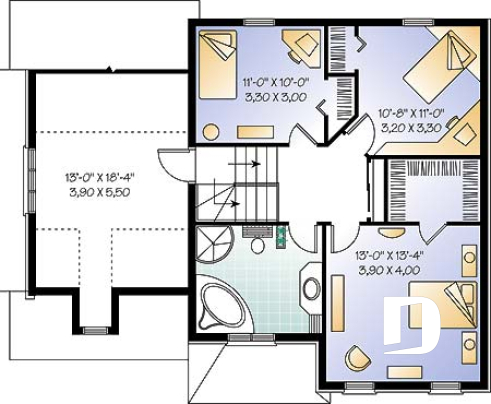 Étage - Maison style européenne, espace boni au-dessus du garage, 3 chambres, vestibule, grande salle bain - Kiludy