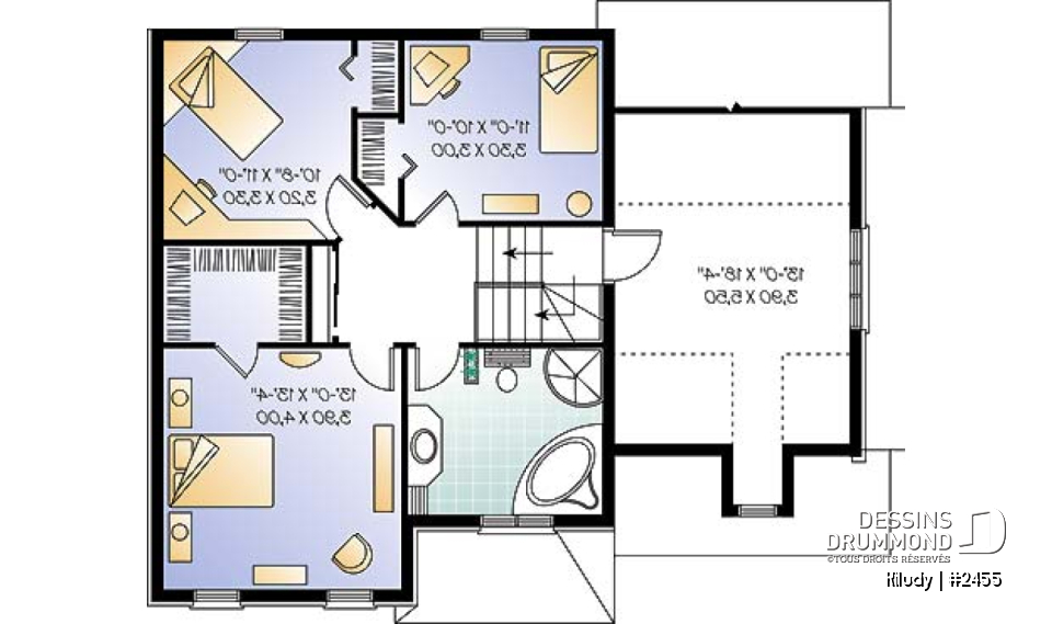 Étage - Maison style européenne, espace boni au-dessus du garage, 3 chambres, vestibule, grande salle bain - Kiludy