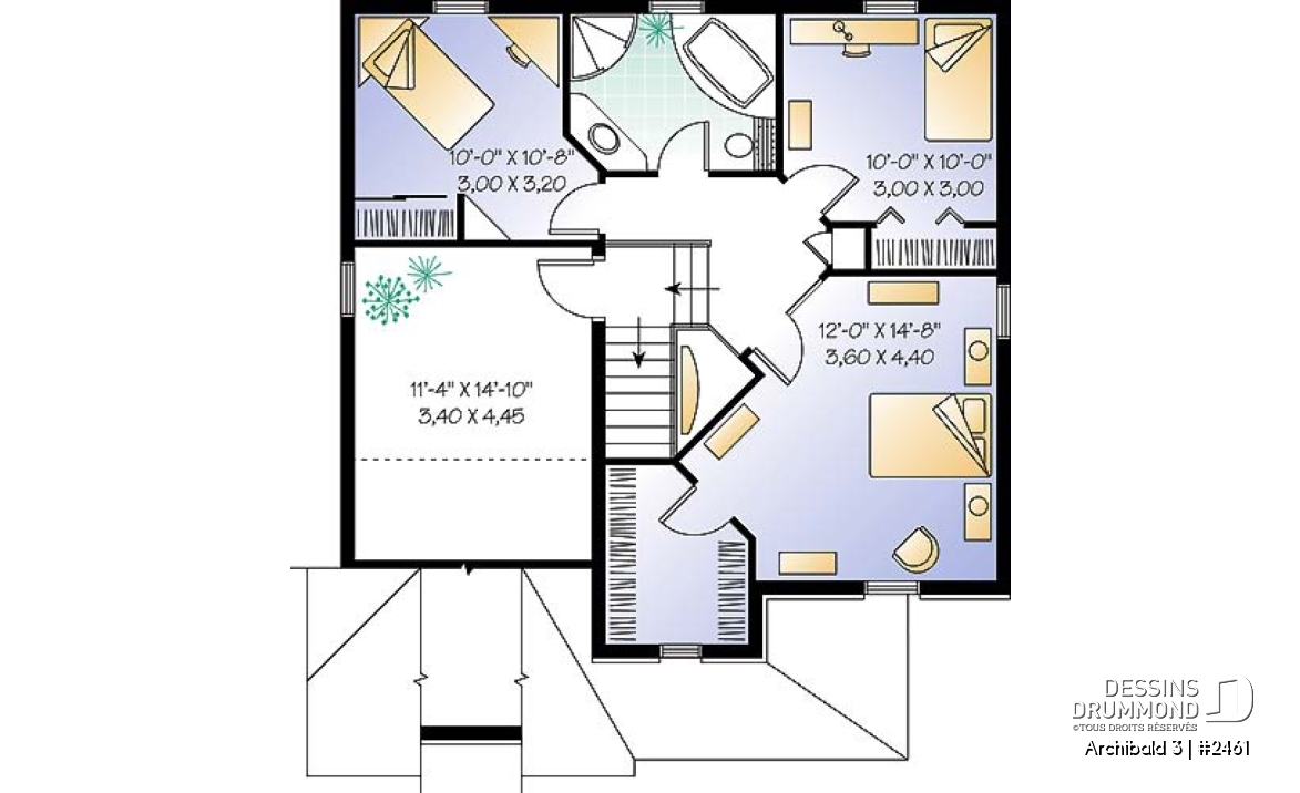 Étage - Plan de maison inspiration anglaise, 3 chambres + espace boni, garage, salle de lavage au 1er - Archibald 3