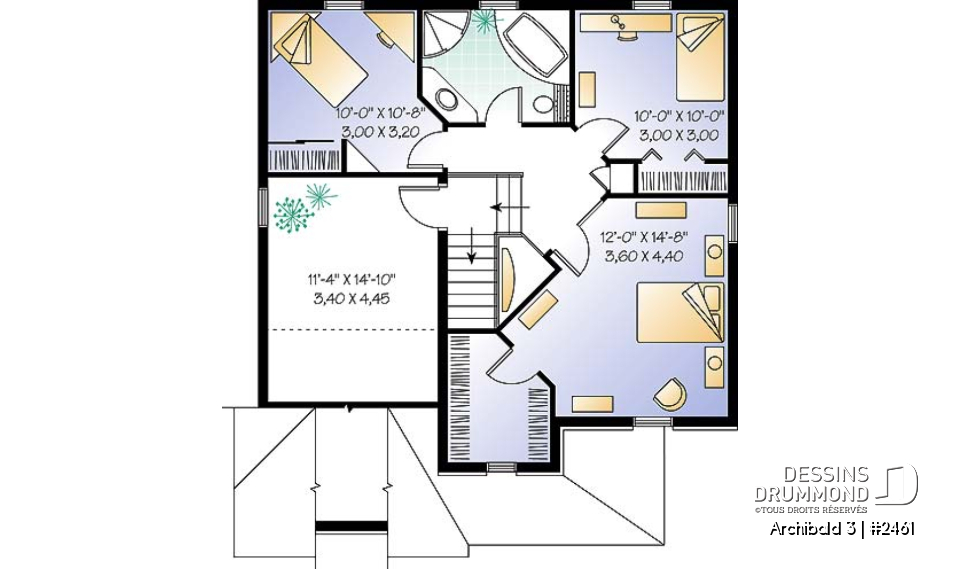 Étage - Plan de maison inspiration anglaise, 3 chambres + espace boni, garage, salle de lavage au 1er - Archibald 3