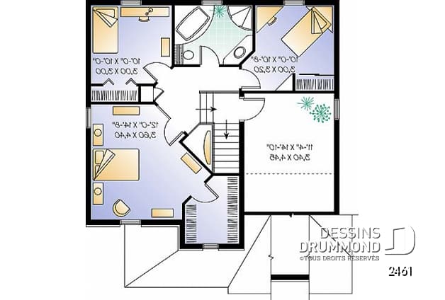 Étage - Plan de maison inspiration anglaise, 3 chambres + espace boni, garage, salle de lavage au 1er - Archibald 3