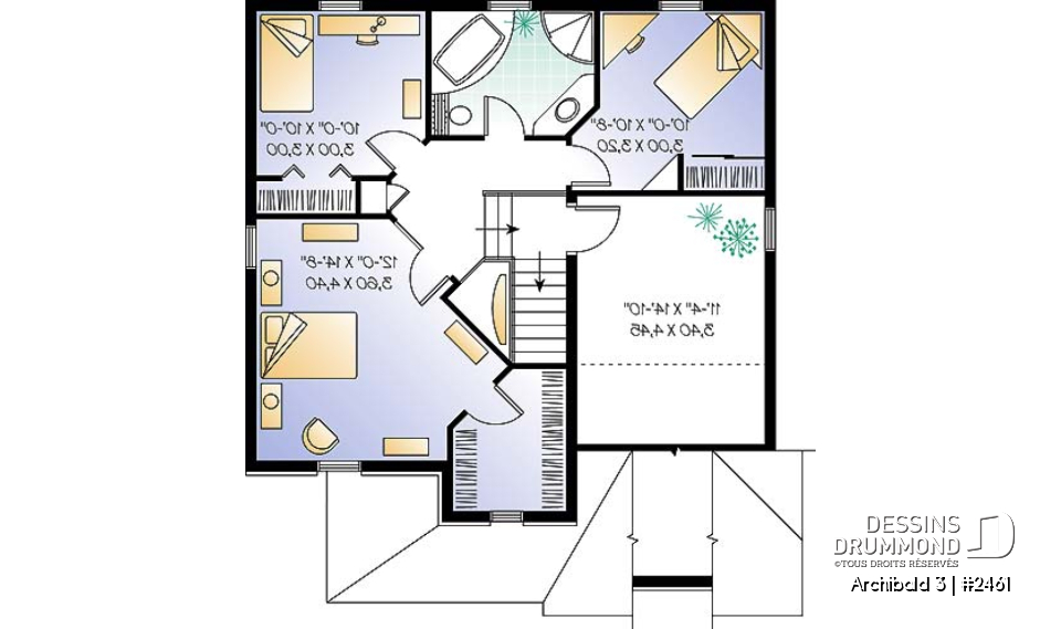 Étage - Plan de maison inspiration anglaise, 3 chambres + espace boni, garage, salle de lavage au 1er - Archibald 3