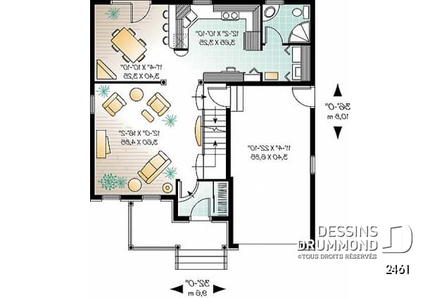 Rez-de-chaussée - Plan de maison inspiration anglaise, 3 chambres + espace boni, garage, salle de lavage au 1er - Archibald 3