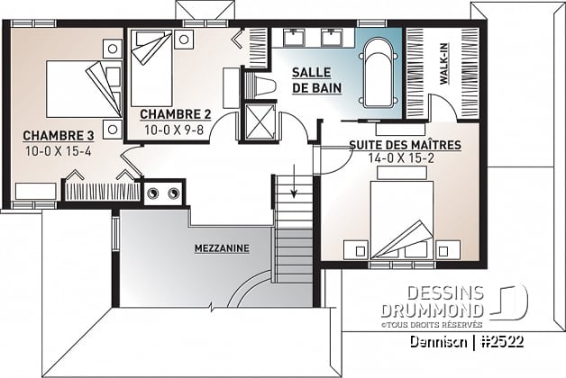 Étage - Plan de maison 3 chambres, garage double, style Craftsman, foyer central, garage double, buanderie au premier - Dennison