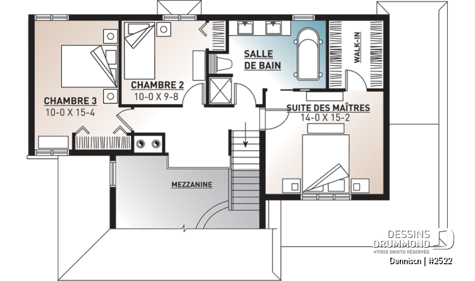 Étage - Plan de maison 3 chambres, garage double, style Craftsman, foyer central, garage double, buanderie au premier - Dennison