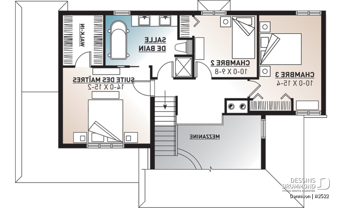 Étage - Plan de maison 3 chambres, garage double, style Craftsman, foyer central, garage double, buanderie au premier - Dennison