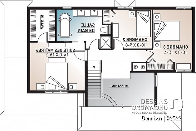 Étage - Plan de maison 3 chambres, garage double, style Craftsman, foyer central, garage double, buanderie au premier - Dennison