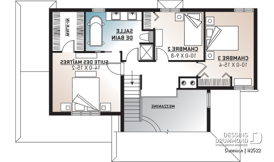 Étage - Plan de maison 3 chambres, garage double, style Craftsman, foyer central, garage double, buanderie au premier - Dennison
