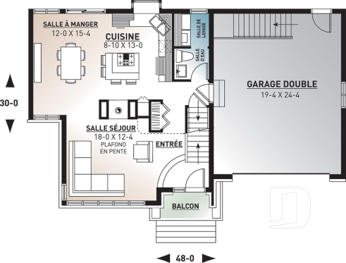 Rez-de-chaussée - Plan de maison 3 chambres, garage double, style Craftsman, foyer central, garage double, buanderie au premier - Dennison