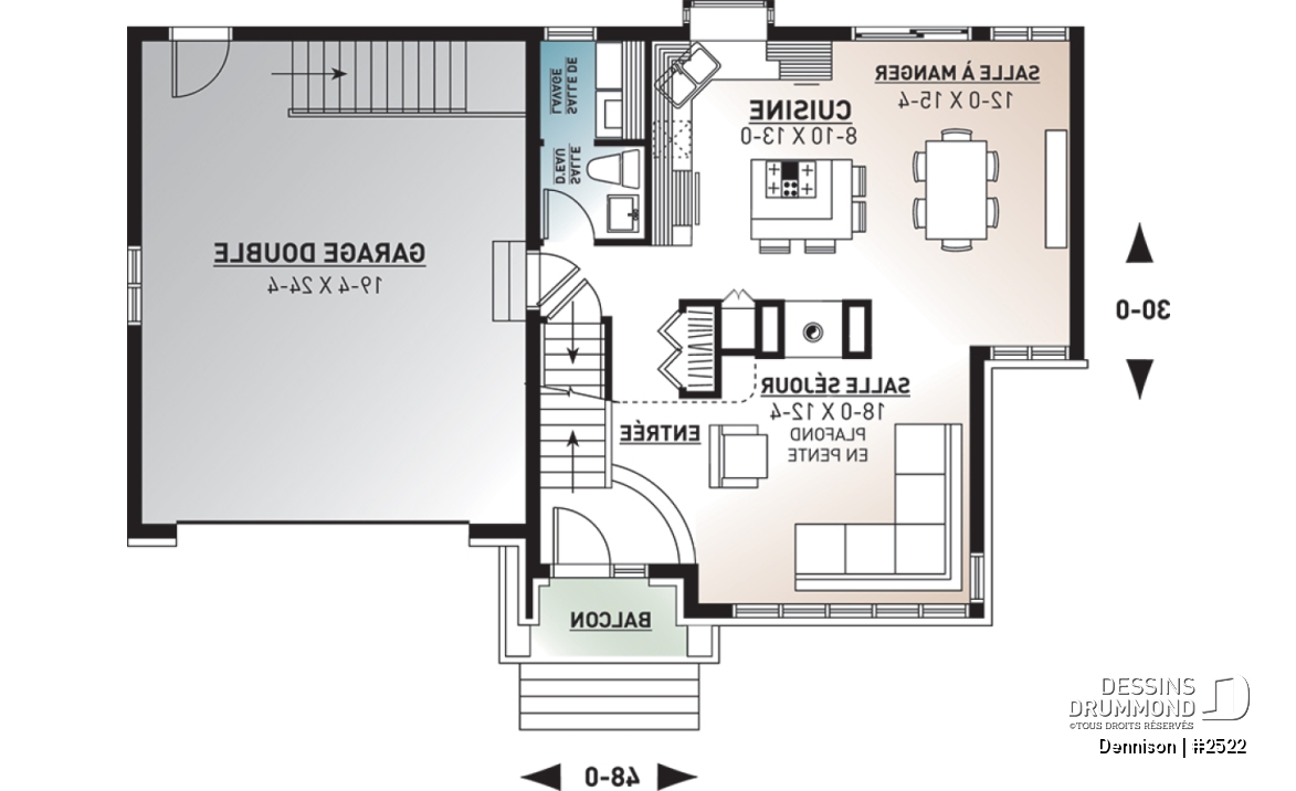 Rez-de-chaussée - Plan de maison 3 chambres, garage double, style Craftsman, foyer central, garage double, buanderie au premier - Dennison