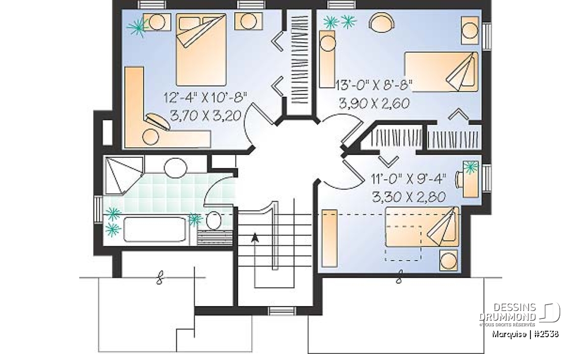 Étage - Modèle Européen, 3 chambre, grande entrée fermée avec garde-robe, espace ouvert - Marquise