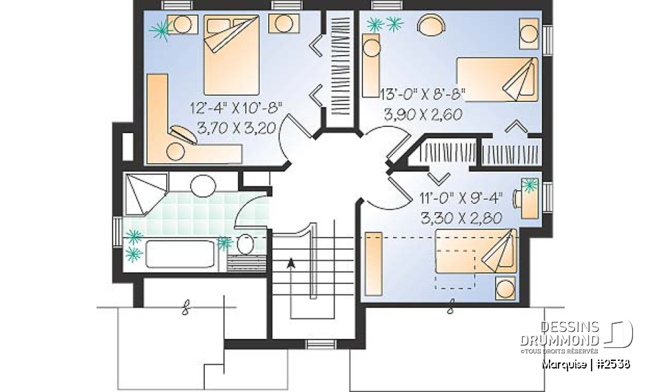 Étage - Modèle Européen, 3 chambre, grande entrée fermée avec garde-robe, espace ouvert - Marquise