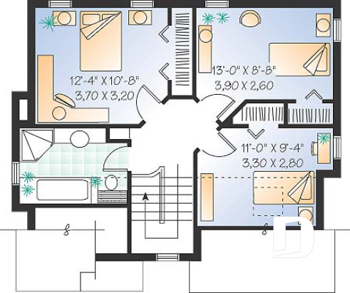 Étage - Modèle Européen, 3 chambre, grande entrée fermée avec garde-robe, espace ouvert - Marquise