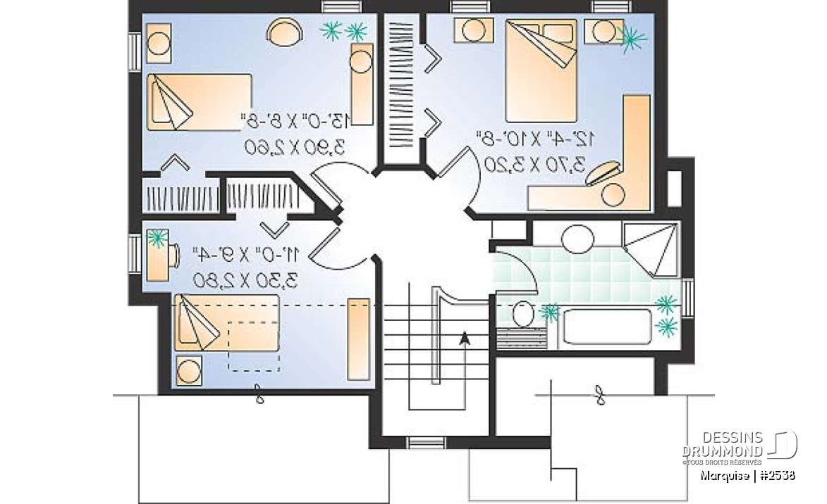 Étage - Modèle Européen, 3 chambre, grande entrée fermée avec garde-robe, espace ouvert - Marquise