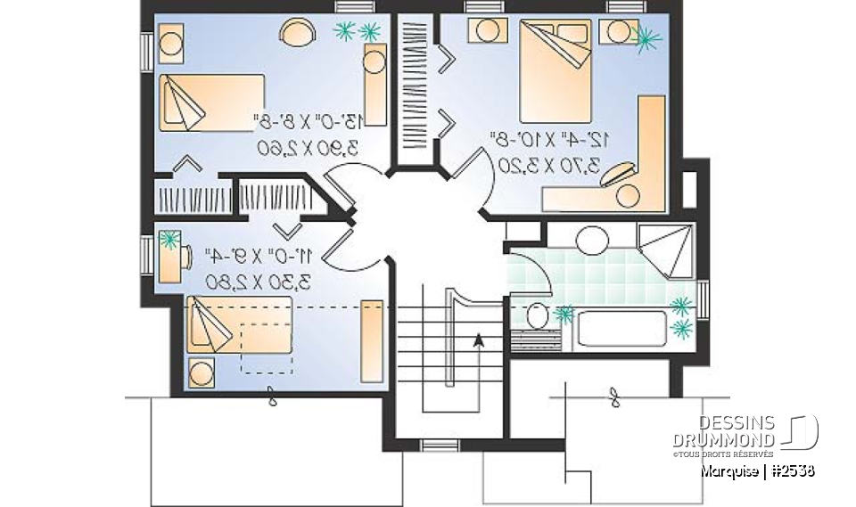 Étage - Modèle Européen, 3 chambre, grande entrée fermée avec garde-robe, espace ouvert - Marquise