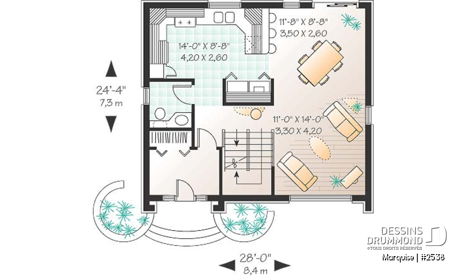 Rez-de-chaussée - Modèle Européen, 3 chambre, grande entrée fermée avec garde-robe, espace ouvert - Marquise