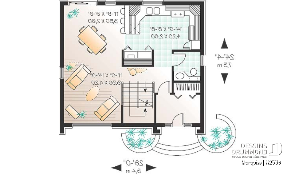 Rez-de-chaussée - Modèle Européen, 3 chambre, grande entrée fermée avec garde-robe, espace ouvert - Marquise
