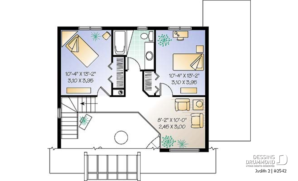 Étage - Plan de maison avec beaucoup de lumière naturelle, 3 chambres, plafond cathédrale, chambre maître au r-d-c - Judith 2