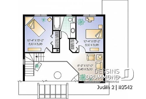 Étage - Plan de maison avec beaucoup de lumière naturelle, 3 chambres, plafond cathédrale, chambre maître au r-d-c - Judith 2