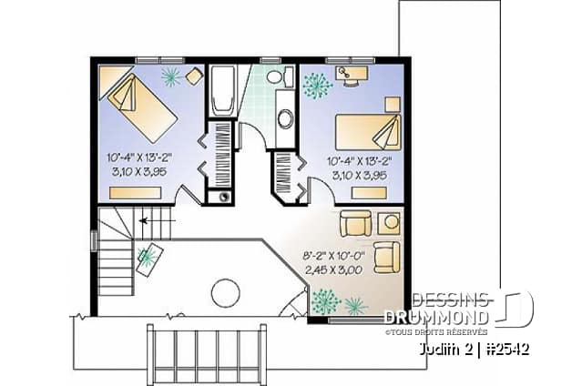 Étage - Plan de maison avec beaucoup de lumière naturelle, 3 chambres, plafond cathédrale, chambre maître au r-d-c - Judith 2