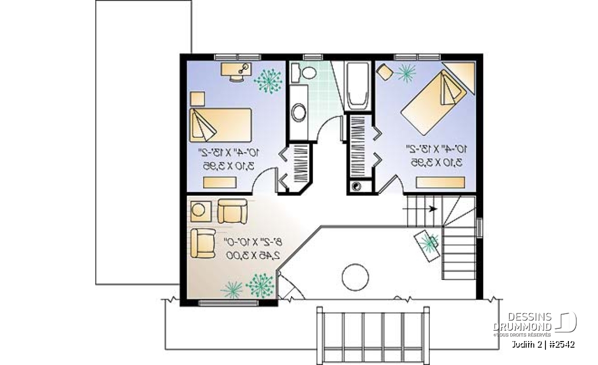 Étage - Plan de maison avec beaucoup de lumière naturelle, 3 chambres, plafond cathédrale, chambre maître au r-d-c - Judith 2