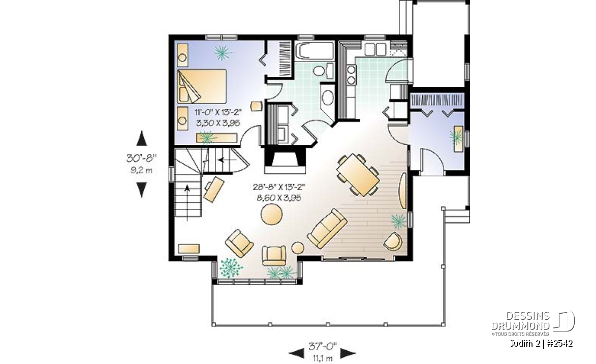Rez-de-chaussée - Plan de maison avec beaucoup de lumière naturelle, 3 chambres, plafond cathédrale, chambre maître au r-d-c - Judith 2