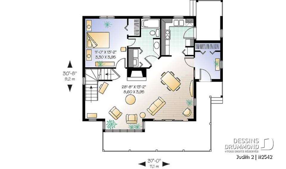 Rez-de-chaussée - Plan de maison avec beaucoup de lumière naturelle, 3 chambres, plafond cathédrale, chambre maître au r-d-c - Judith 2