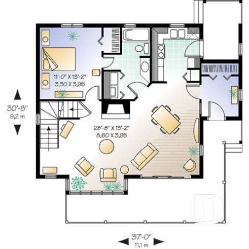 Rez-de-chaussée - Plan de maison avec beaucoup de lumière naturelle, 3 chambres, plafond cathédrale, chambre maître au r-d-c - Judith 2