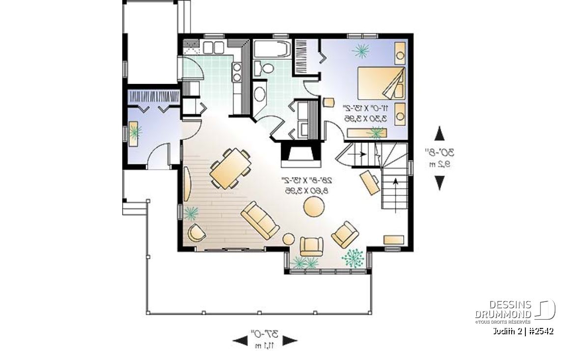 Rez-de-chaussée - Plan de maison avec beaucoup de lumière naturelle, 3 chambres, plafond cathédrale, chambre maître au r-d-c - Judith 2