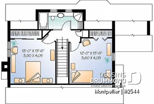 Étage - Plan de 3 chambres avec foyer au salon, cuisine fonctionnelle & solarium  - Montpellier