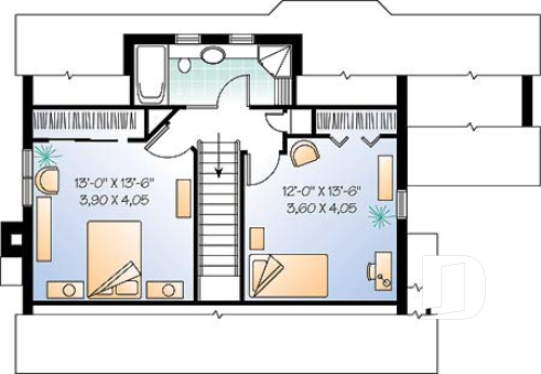 Étage - Plan de maison de campagne de 3 chambres, foyer au salon, coin lecture en retrait, belle luminosité partout - Montpellier