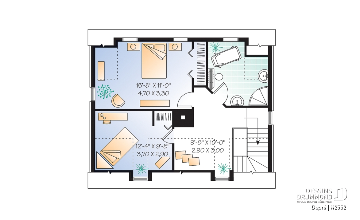 Étage - Maison ancestrale en pierre, salle à diner en solarium, 2 chambres à l'étage, foyer, espace ouvert - Dupré