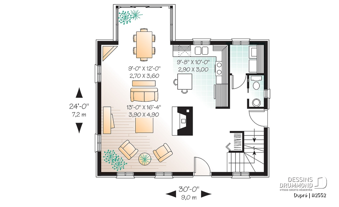 Rez-de-chaussée - Maison ancestrale en pierre, salle à diner en solarium, 2 chambres à l'étage, foyer, espace ouvert - Dupré