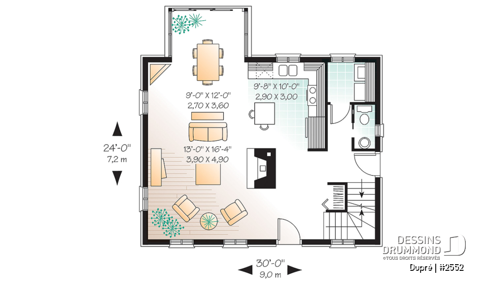 Rez-de-chaussée - Maison ancestrale en pierre, salle à diner en solarium, 2 chambres à l'étage, foyer, espace ouvert - Dupré