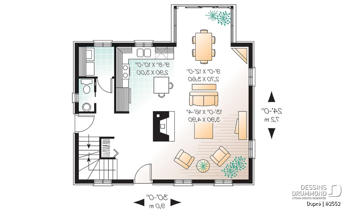 Rez-de-chaussée - Maison ancestrale en pierre, salle à diner en solarium, 2 chambres à l'étage, foyer, espace ouvert - Dupré