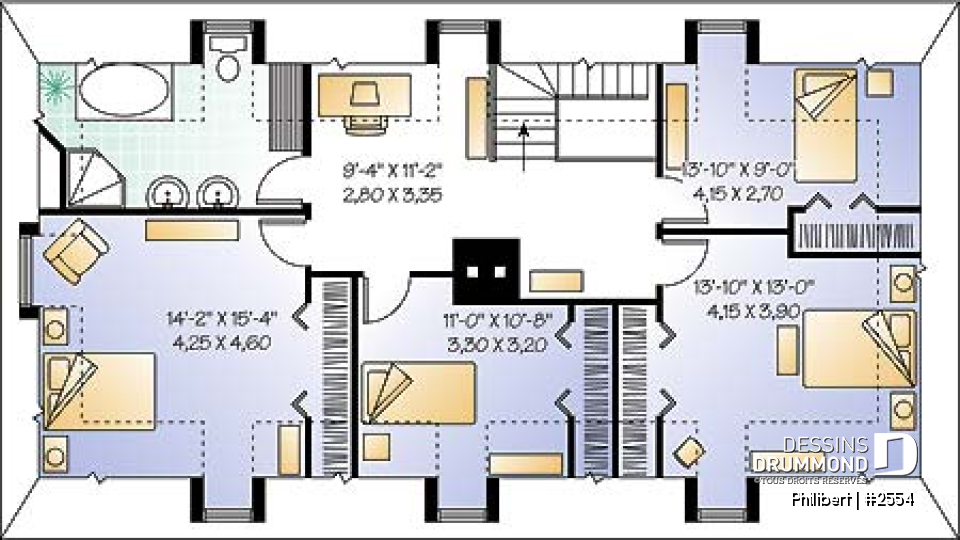 Étage - Maison de style Normand ancestral, 4 chambres, espace ouvert, 2 séjours, foyer central - Philibert