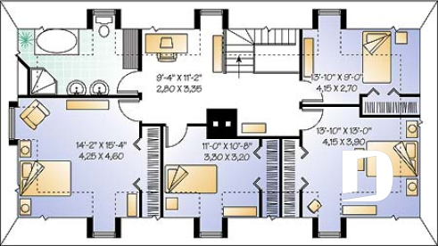 Étage - Maison de style Normand ancestral, 4 chambres, espace ouvert, 2 séjours, foyer central - Philibert