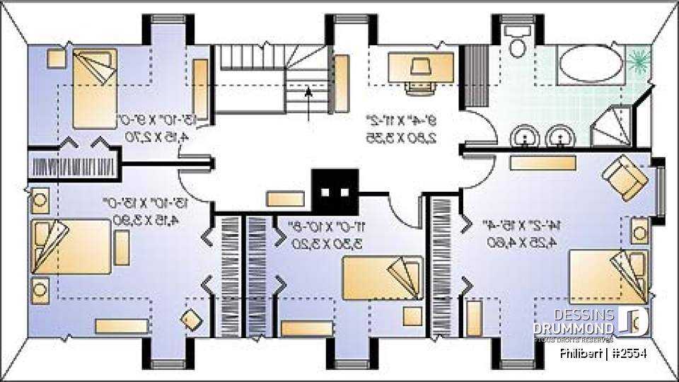 Étage - Maison de style Normand ancestral, 4 chambres, espace ouvert, 2 séjours, foyer central - Philibert