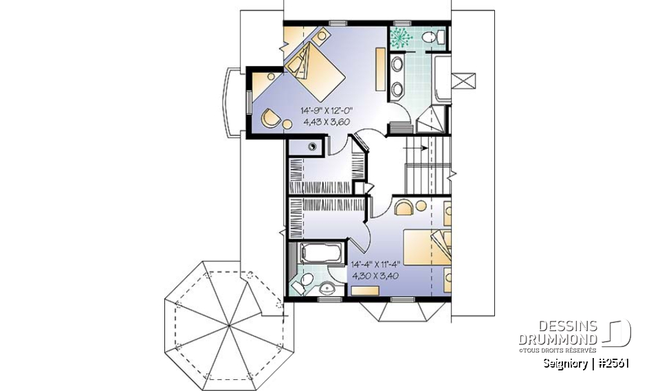 Étage - Jolie maison champêtre avec 3 chambres dont suite des maîtres &amp; ch. invités, foyer mitoyen et balcon - Seigniory