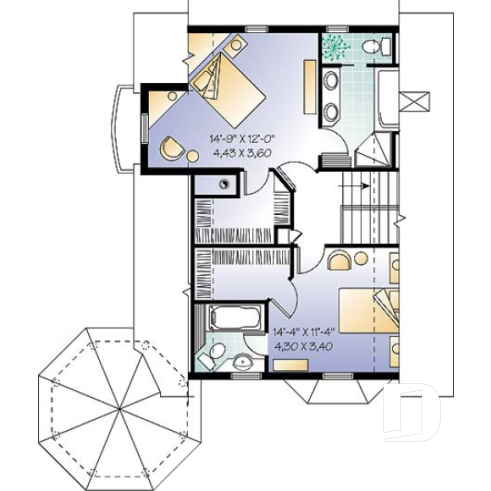 Étage - Jolie maison champêtre avec 3 chambres dont suite des maîtres & ch. invités, foyer mitoyen et balcon - Seigniory