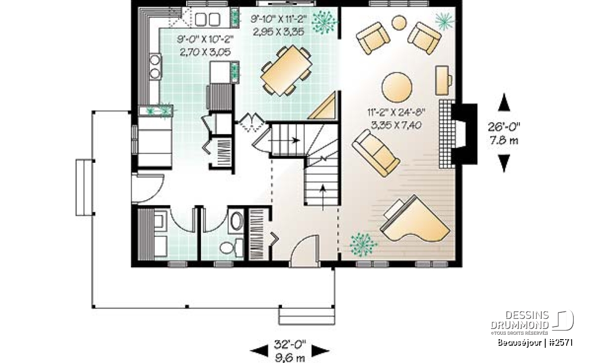 Rez-de-chaussée - Plan de maison de style transitionnel, salle à diner formelle, foyer, 3 chambres, buanderie, banquette - Beauséjour