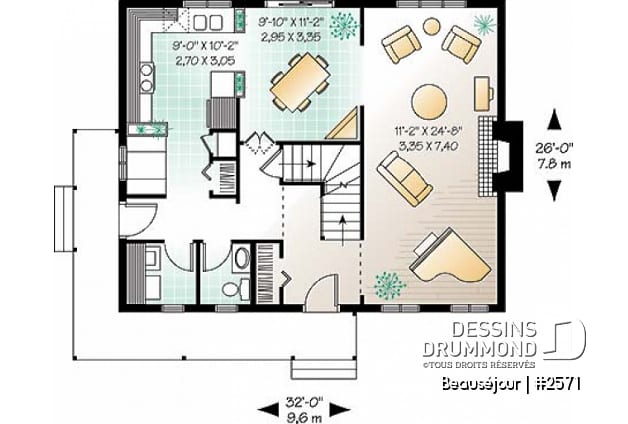 Rez-de-chaussée - Plan de maison de style transitionnel, salle à diner formelle, foyer, 3 chambres, buanderie, banquette - Beauséjour