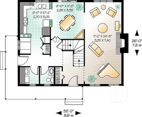 Rez-de-chaussée - Plan de maison de style transitionnel, salle à diner formelle, foyer, 3 chambres, buanderie, banquette - Beauséjour
