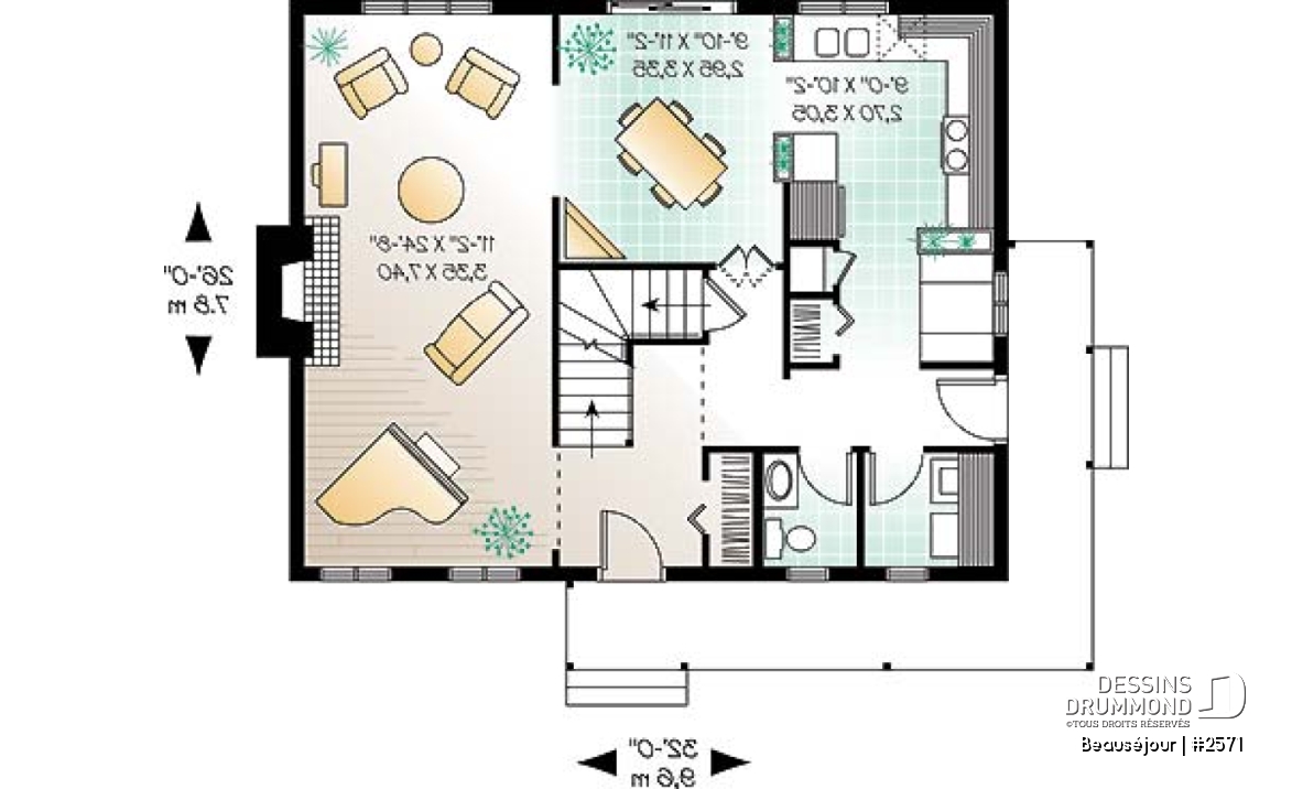 Rez-de-chaussée - Plan de maison de style transitionnel, salle à diner formelle, foyer, 3 chambres, buanderie, banquette - Beauséjour