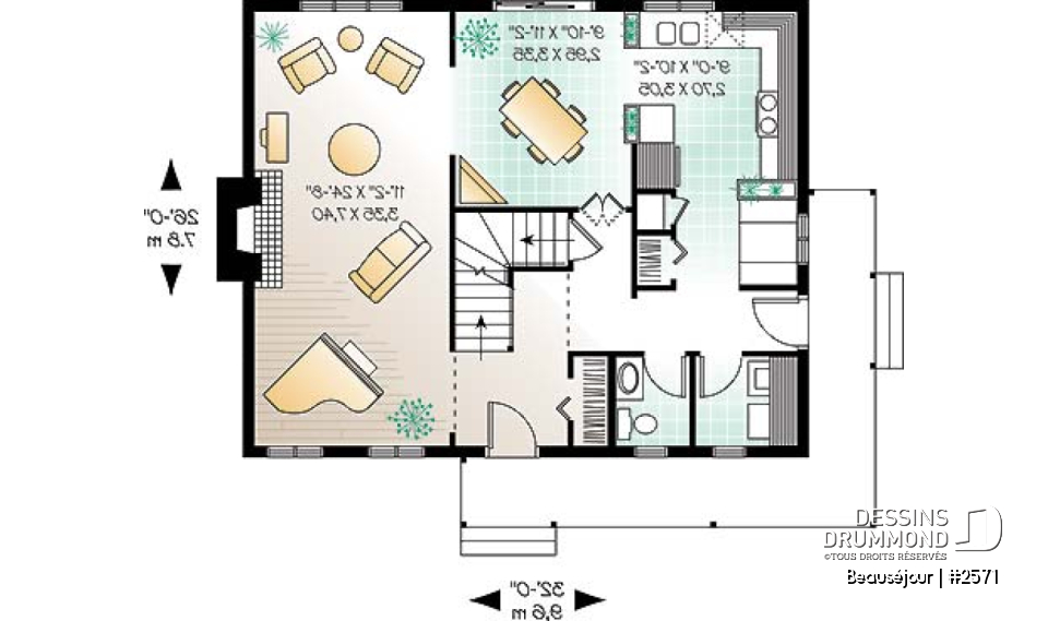 Rez-de-chaussée - Plan de maison de style transitionnel, salle à diner formelle, foyer, 3 chambres, buanderie, banquette - Beauséjour