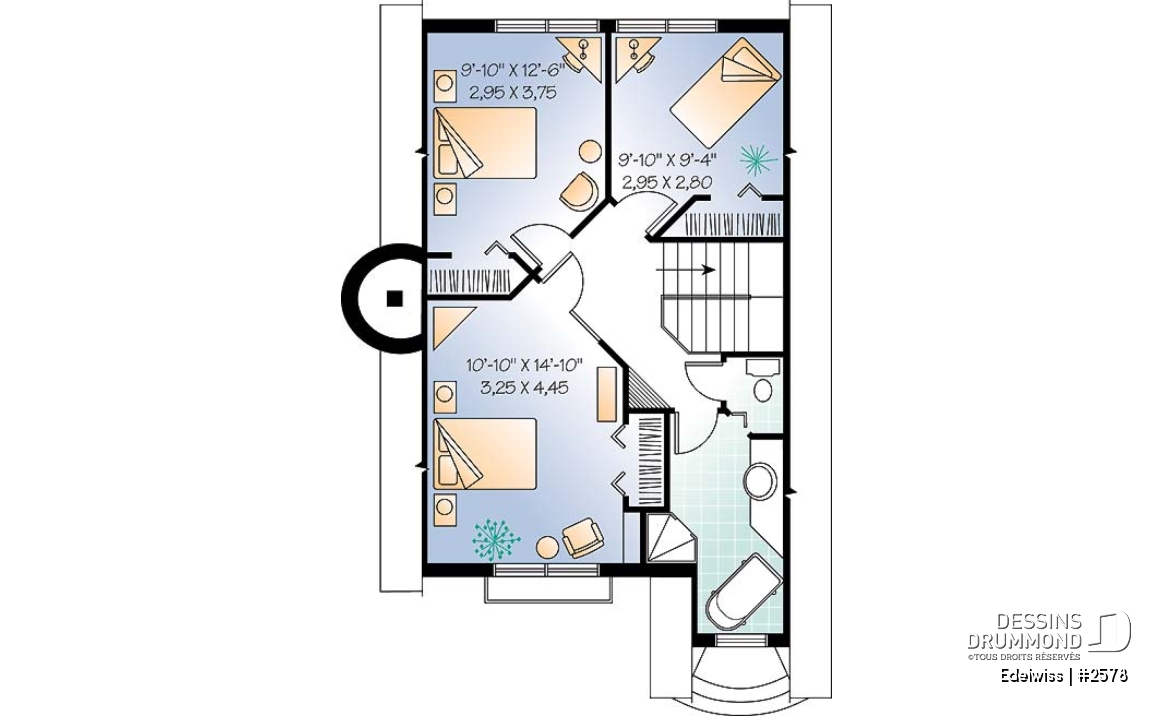 Étage - Plan de maison de style alsacienne à aire ouverte, foyer central, 3 chambres, superbe luminosité - Edelwiss