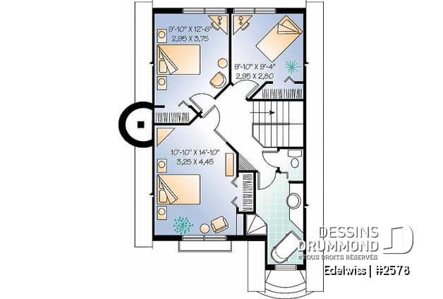 Étage - Plan de maison de style alsacienne à aire ouverte, foyer central, 3 chambres, superbe luminosité - Edelwiss