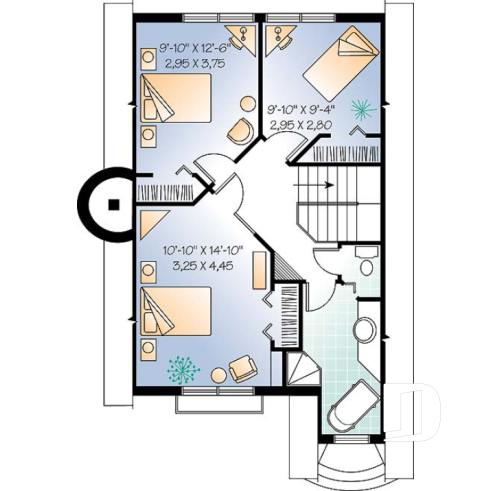 Étage - Plan de maison de style alsacienne à aire ouverte, foyer central, 3 chambres, superbe luminosité - Edelwiss