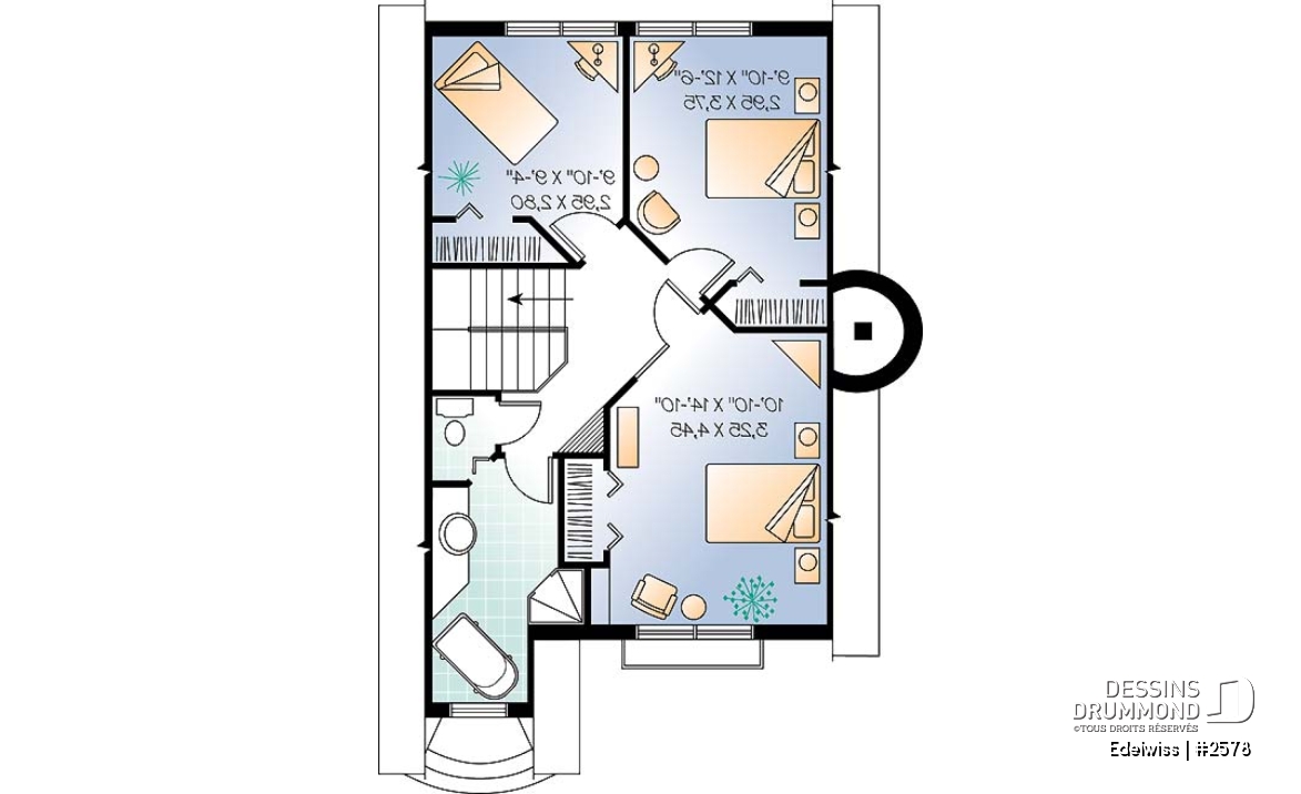 Étage - Plan de maison de style alsacienne à aire ouverte, foyer central, 3 chambres, superbe luminosité - Edelwiss