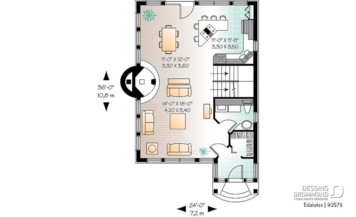 Rez-de-chaussée - Plan de maison de style alsacienne à aire ouverte, foyer central, 3 chambres, superbe luminosité - Edelwiss